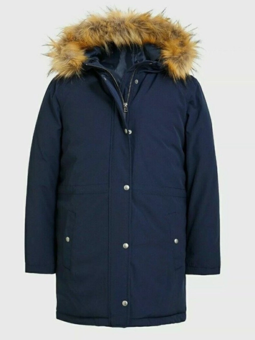 J.Crew Factory Faux-Fur Trim Winter Parka Coat - Navy Blue - Size Small